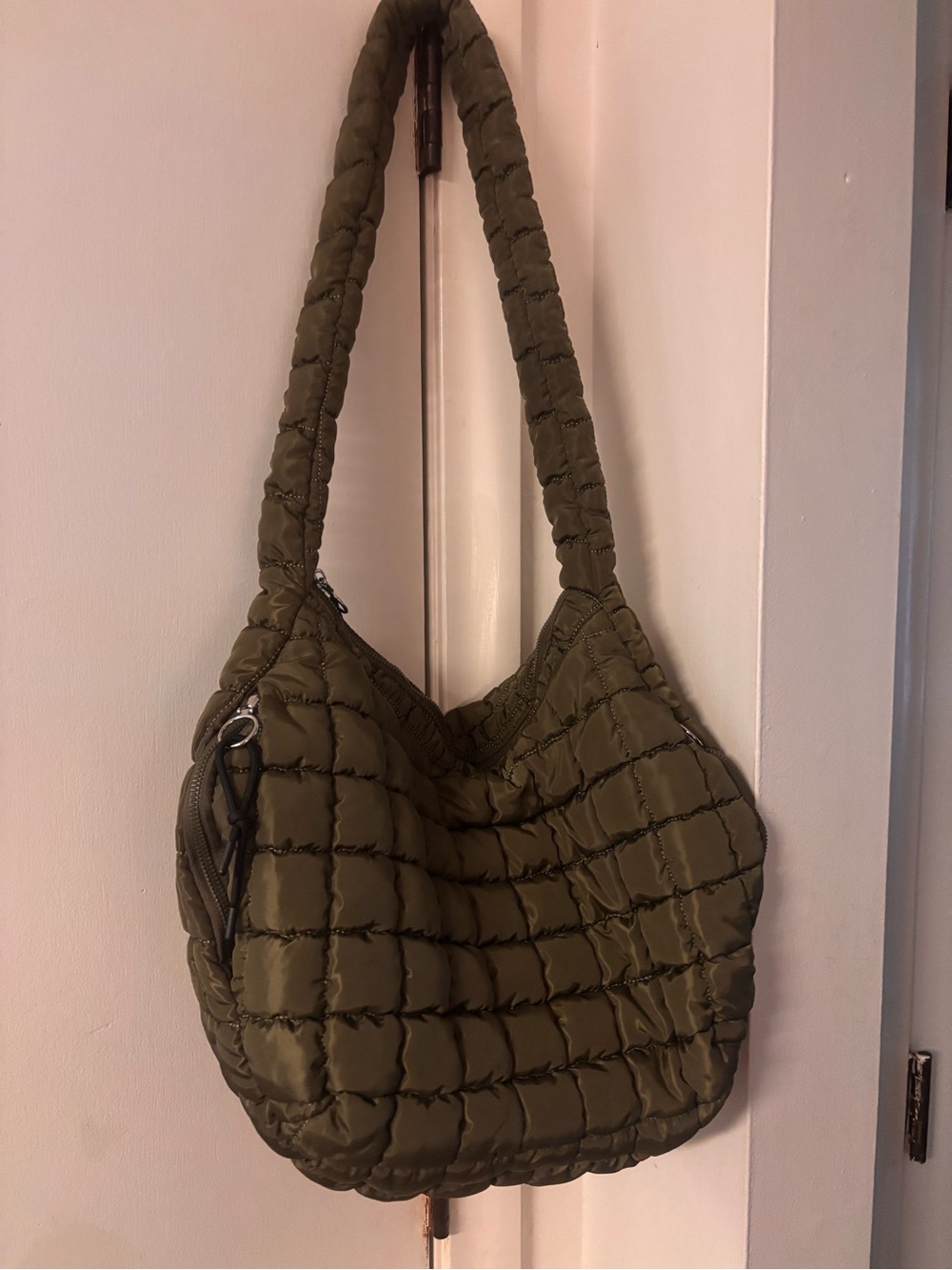 Quilted Shoulder Hobo Bag - Olive Green